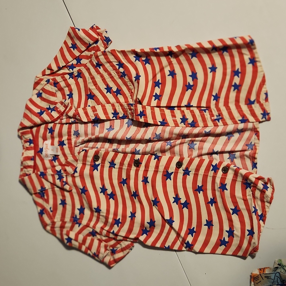 Cat & Jack 5t red, white, and blue button up short sleeve shirt